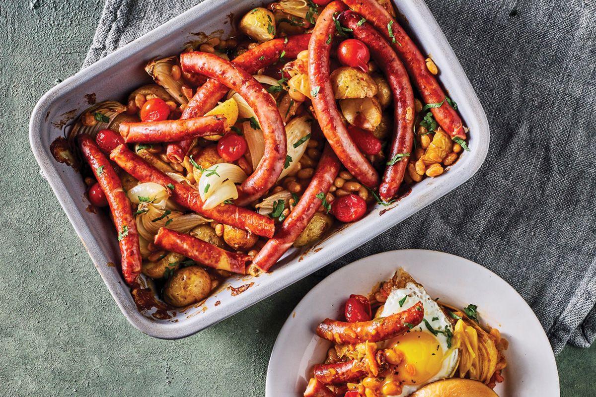 bacon and cheese wors traybake for dinner and breakfast recipe